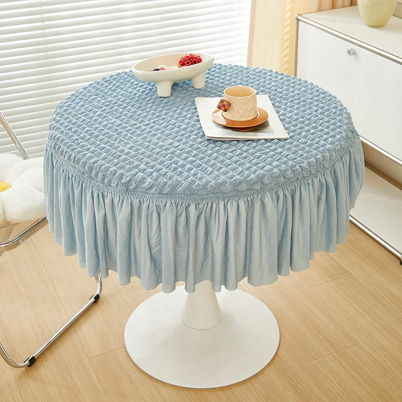 80CM 3D Seersucker Round Tablecloth with 27CM Table Skirt RomanticTable Cover For Wediing Home Living Room Dining Table Decor