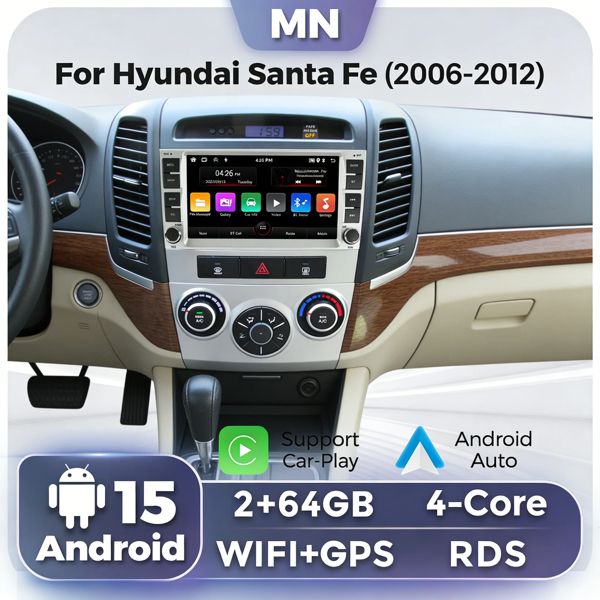 Auto Radio 7 zoll Android 15 Für Hyundai Santa Fe 2 2006 - 2012 Multimidia Player GPS Navigation Carplay Android auto 2din Stereo