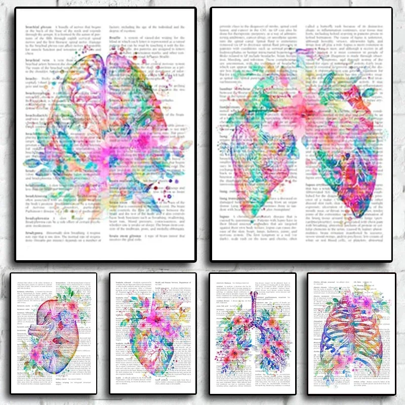 Flowers Human Internal Organs Anatomy Canvas Paintings Poster and Print Wall Art Pictures for Living Room Decoration Cuadro