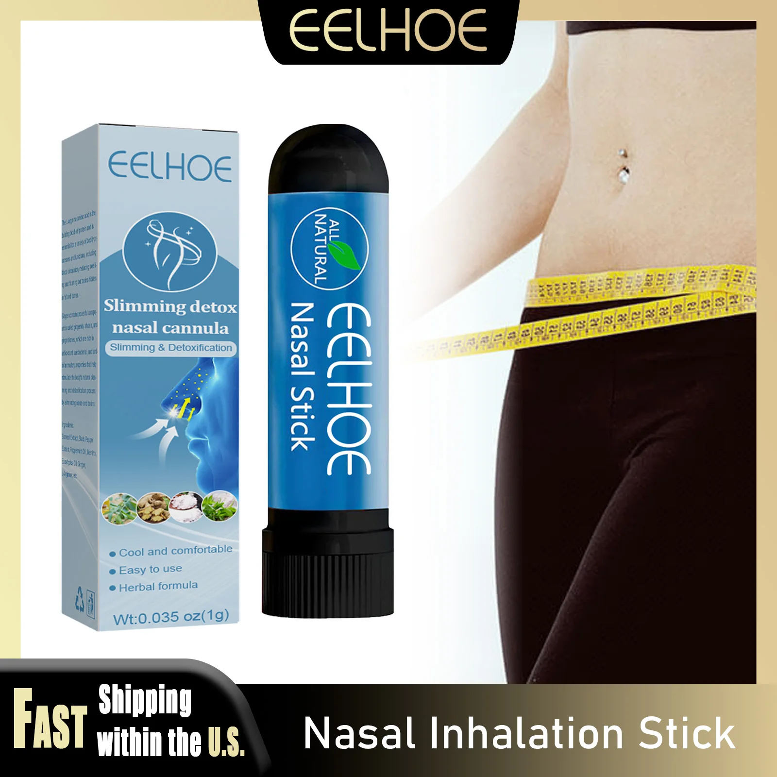

EELHOE Nasal Inhalation Stick Slimming Detox Cool Mint Nasal Inhalation Improve Metabolism Reduce Cellulite Plant Essential Oils