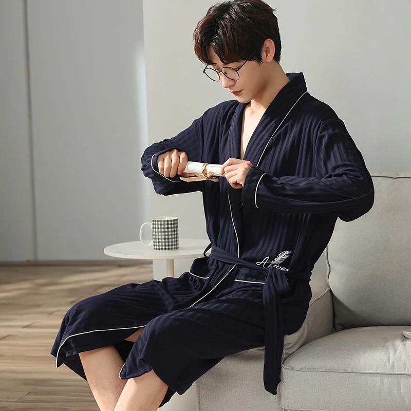 2024 Spring Autumn Plus Size Long Sleeve Cotton Kimono Robes for Men High Quality Sleepwear Bathrobes Male Homewear Home Clothes