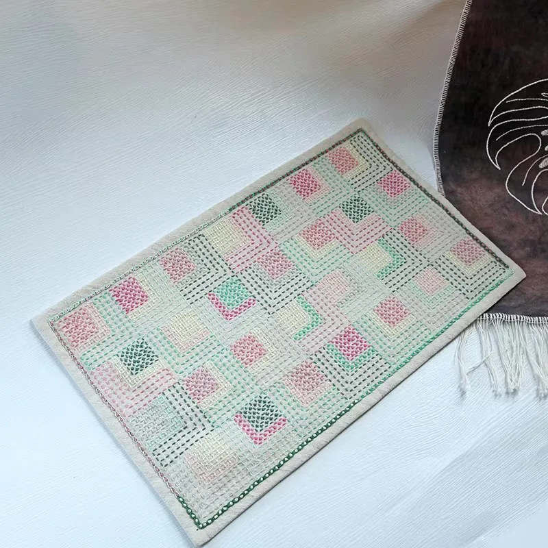 

Набор для вышивки сашико с квадратным узором, набор для рукоделия своими руками, комплект подставок под чай и салфеток, льняной набор для вышивки для взрослых