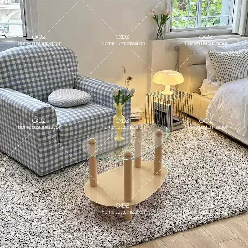 Retro Blue and White Plaid Sofa Casual Single Chair Cream Style Photography Prop Live Stream B&B Furniture Comfortable