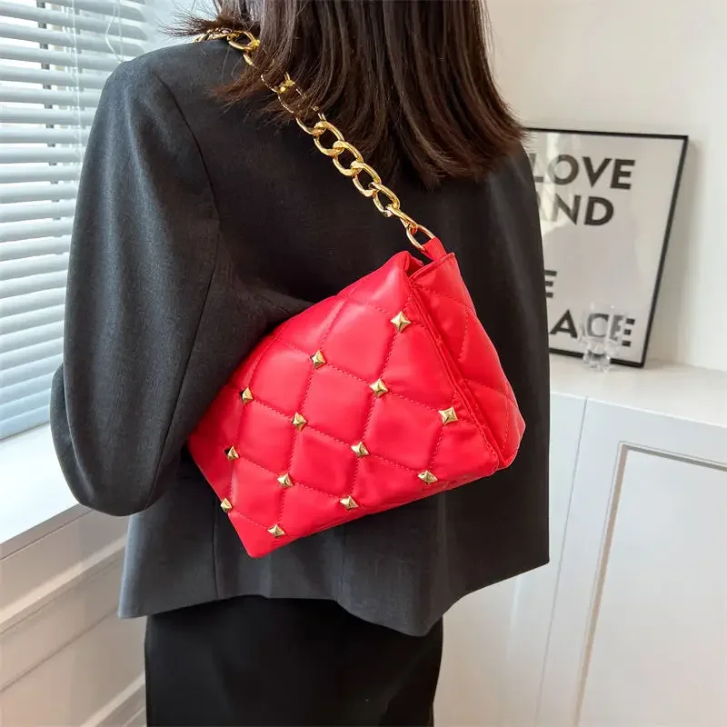 2023 Korean Style Fashion Multifunctional Handbag Rivet Women's Shoulder Bag with Chain Casual Luxury Designer Underarm Bag