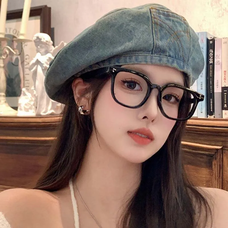 

Cotton Korean Style Denim Berets Retro Simple Painter Hat For Women Street Snakback Skull Cap For Men Versatile Newsboy Hat