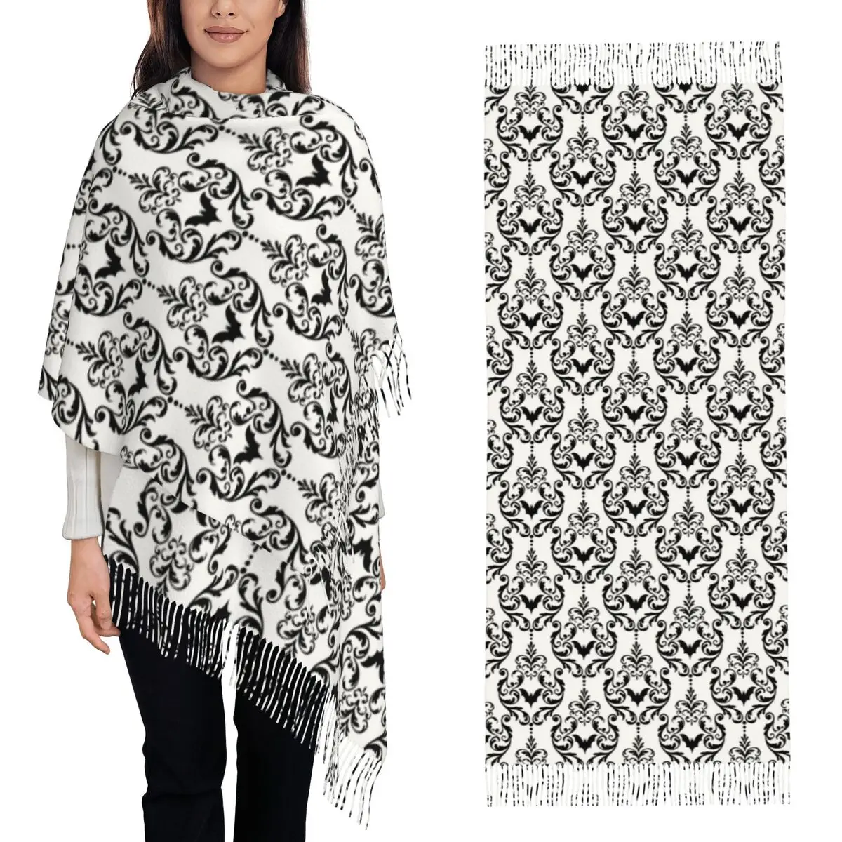 Gothic Vampire Halloween Haunted Mansion Scarf Tassel Scarves for Women Soft Warm Shawls and Wraps Long Fall Winter Shawl Wrap