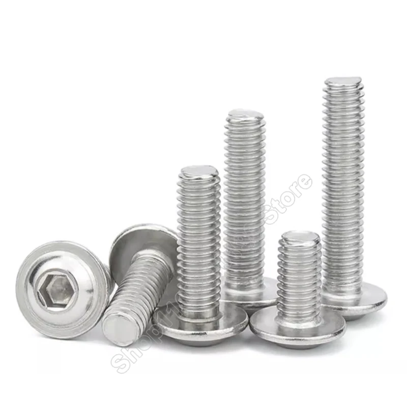 

304 Stainless Steel M2 M3 M4 M5 M6 M8 M10 Hex Hexagon Socket Round Button Flange Head With Washer Gasket Collar Allen Screw Bolt