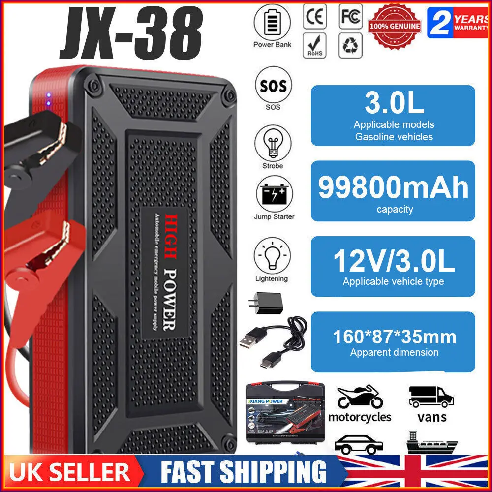 49800Mah Car Battery Booster Jump Starter Pack 12V Emergency Power Bank UK