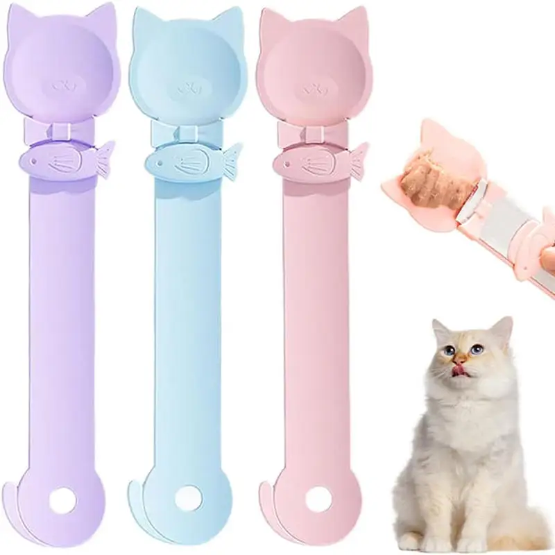 Cute Cat Strip Feeder Spoon Long Handle Lickable Wet Food Feeder For Cats Pet Meat Mud Food Squeeze Dispense Spoon Pet Supplie