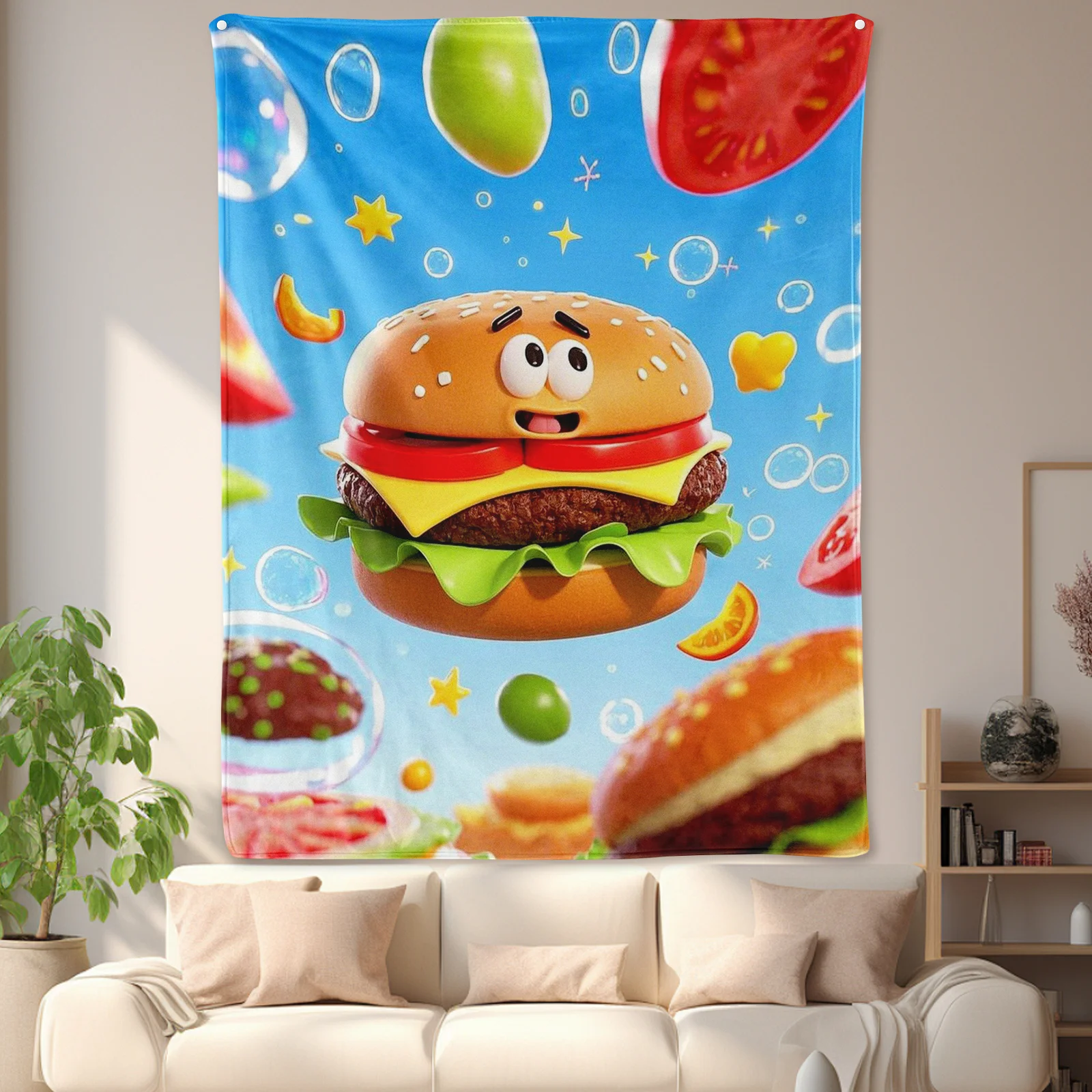 Hamburger Personified Tomato Bubble Blanket For Unique Home Decor And Cozy Comfort During Chilly Evenings Or Outdoor Gatherings