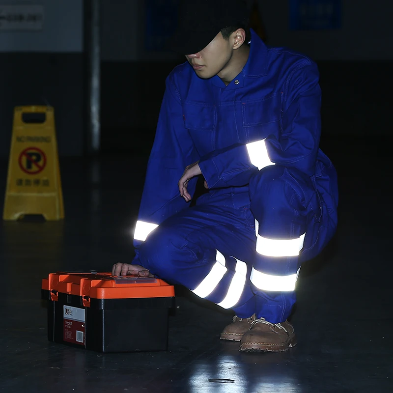 100% Cotton Welder Blue Work Jacket Pants Anti-Static Flame Retardant Work Suit With Reflective Tape Welding Workwear