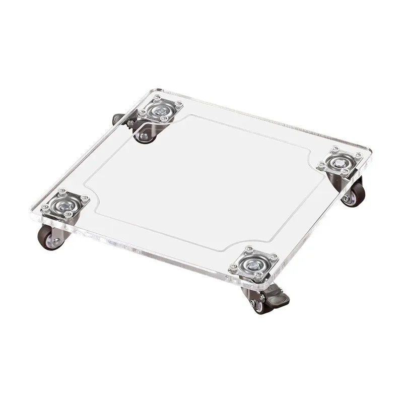 1 Set of Transparent Acrylic Movable Flower Pot Tray with Wheel Universal Roller Pulley Base Chassis Casters