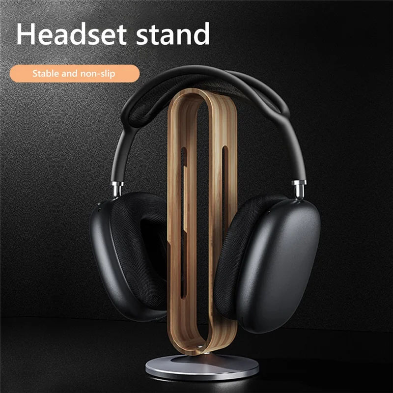 Headset Holder Anti-Scratch Stand Bamboo Wood Aluminum Headphones Holder Desktop Art Display Storage Bracket Mount-A