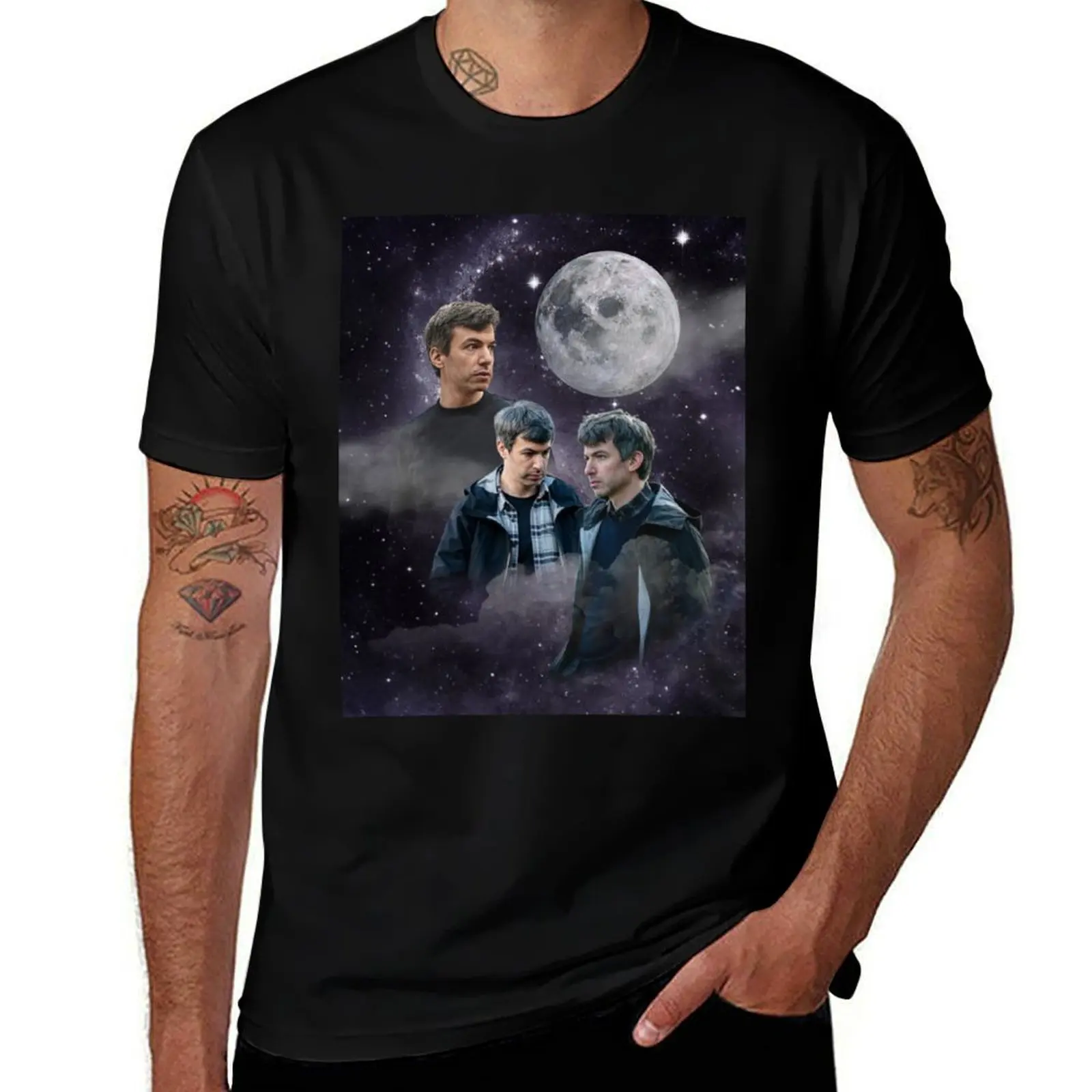 Nathan Fielder Dramatic Galaxy Wolf Print Style T-Shirt Big Size Crew Neck T-Shirt