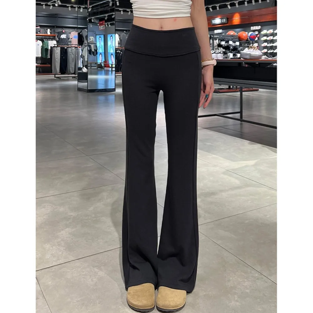 Pantaloni da yoga da donna leggermente svasati blu navy, pantaloni sportivi autunnali a vita bassa e aderenti, per sollevare i fianchi di piccole dimensioni