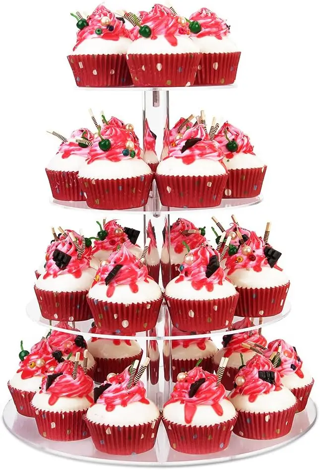 

4 Tier Acrylic Cupcake Tower Stand, Clear Display for 38 Cupcakes, Premium Holder for Pastry Wedding Birthday Party