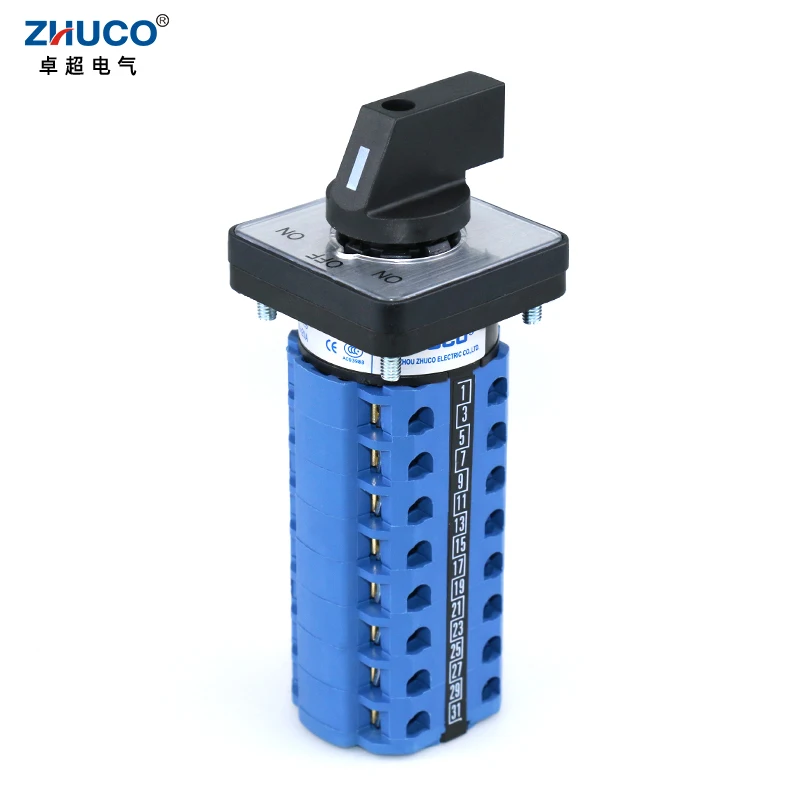 ZHUCO SZW26/LW26-20 3 Position 8 Phase 32 Terminals ON-OFF-ON 20A 660V Universal Rotary Changeover Switch 64X64 48X48 mm Panel