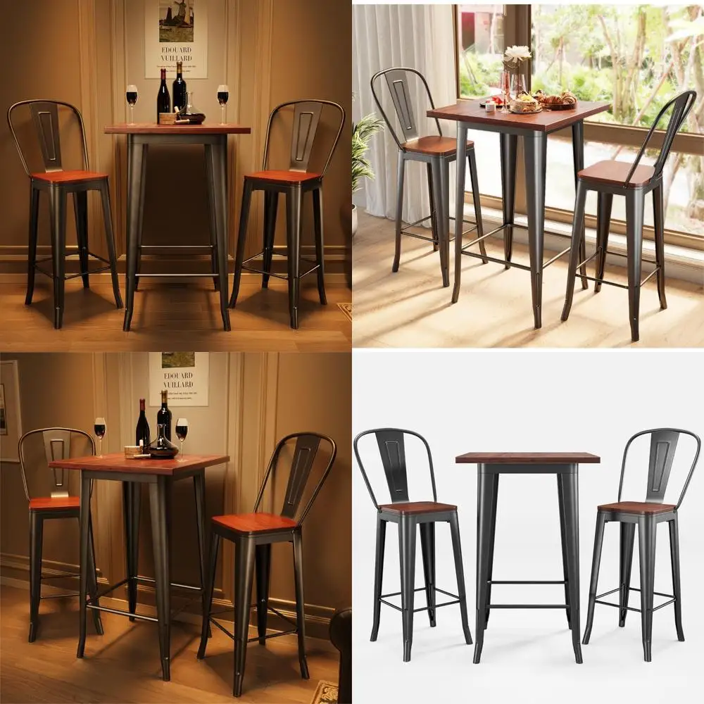 ชุดโต๊ะบาร์ขนาดกะทัดรัด 3 ชิ้นพร้อมเก้าอี้ 2 ตัว เหมาะสำหรับการรับประทานอาหาร โต๊ะพับในครัวพร้อมที่วางเท้าและแผ่นรอง