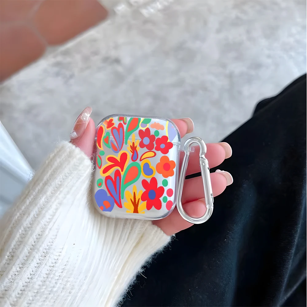 Colorful Abstract Floral Clear Earphone Case for AirPods 4/2/3/1 Earbuds Case For AirPods Pro 2/Pro 3/Pro TPU Protective Cover view 4