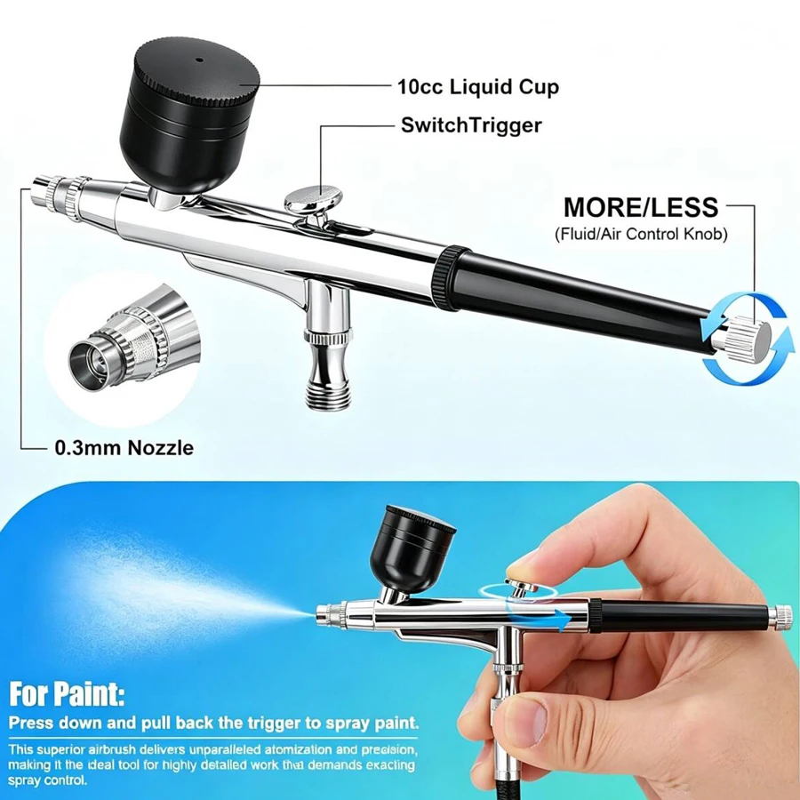  Gravity Dual-action Mini Airbrush 0.3mm Nozzles Spray Gun Pen For Makeup Paint Nail Face Tattoo Art Beauty Inkjet Car Repair