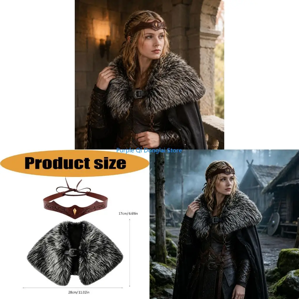 L21E Gray Nordic Costume Shawl with Soft Plush Texture and Black Lining for Halloween and Party Styling Looks