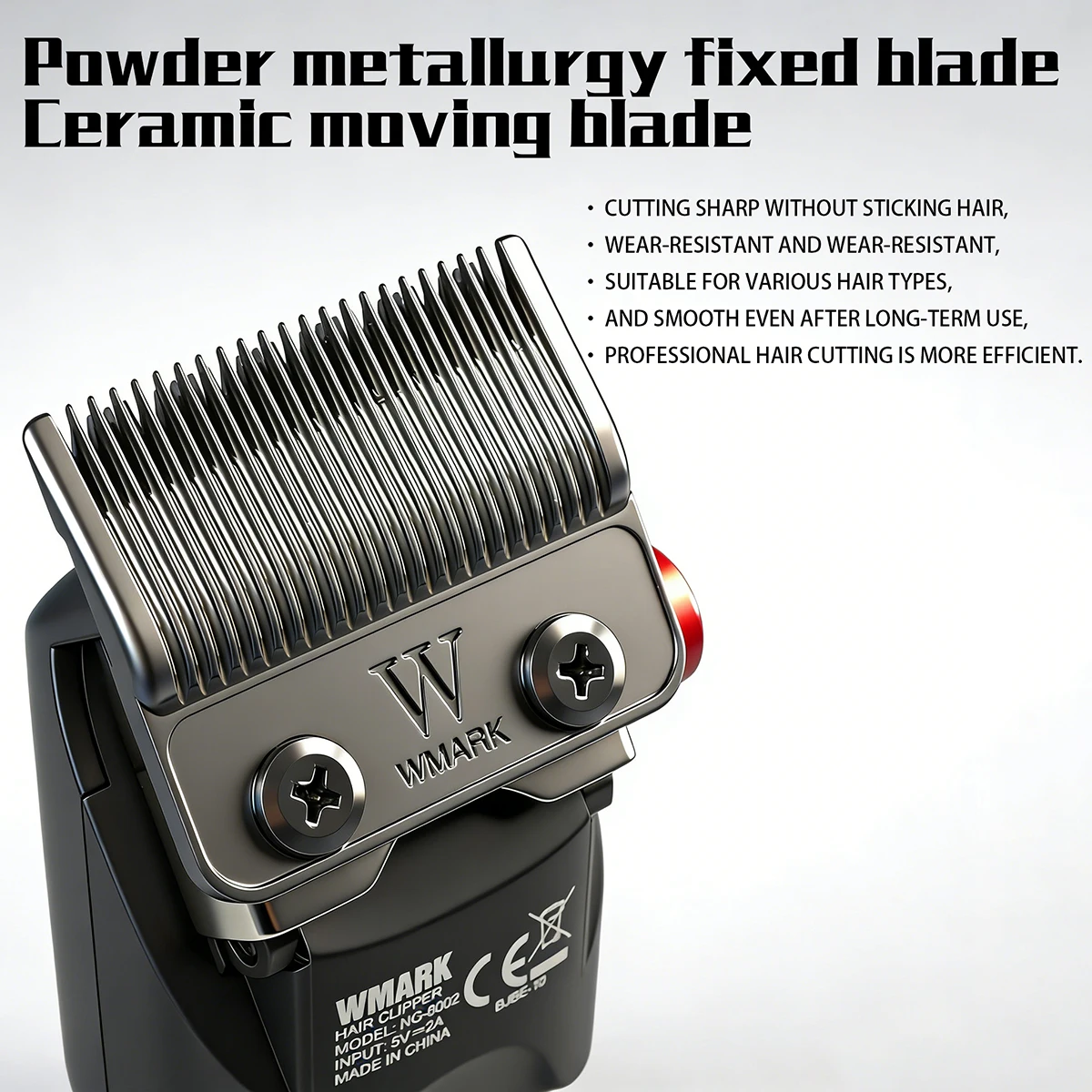 Stepless Speed 9000RPM Professional Electric Hair Clipper WMARK NG-8002 Ceramic Blade Metal Body LED Lighting 3000mAh with Dock