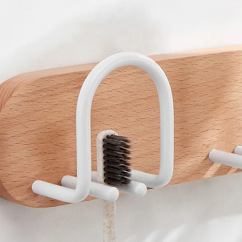Wall-mounted Bathroom Toothbrush Rack With Gargle Cup Wood Toothbrush Cup Holder White Toilet Electric Toothbrush Storage Rack