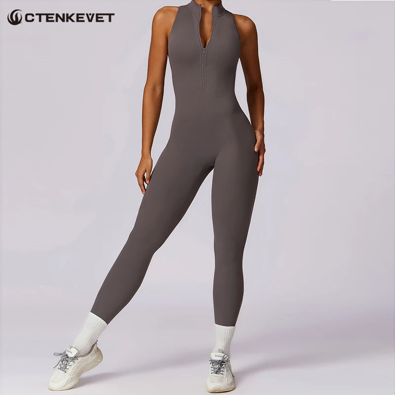

Ctenkevet Gym Sports Jumpsuit Women V Back Yoga One-Piece Suit Female Outdoors Workout Activewear Sport Outfit For Woman