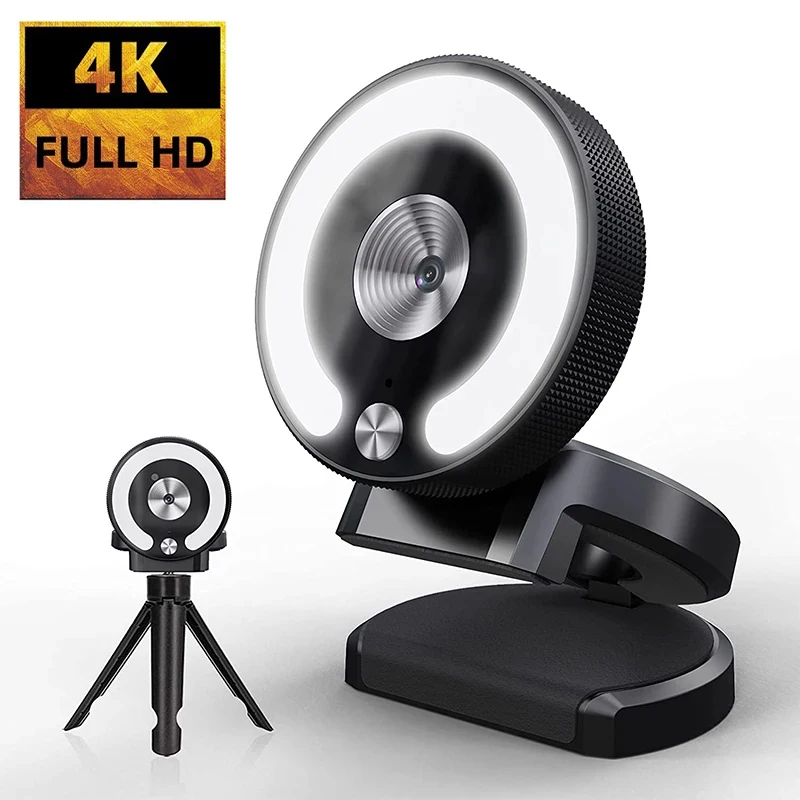 

4K Full HD Webcam 2K Mini Camera with Fill Light Laptop PC Computer Live Broadcast Camera Video Web Camera Microphone Webcast
