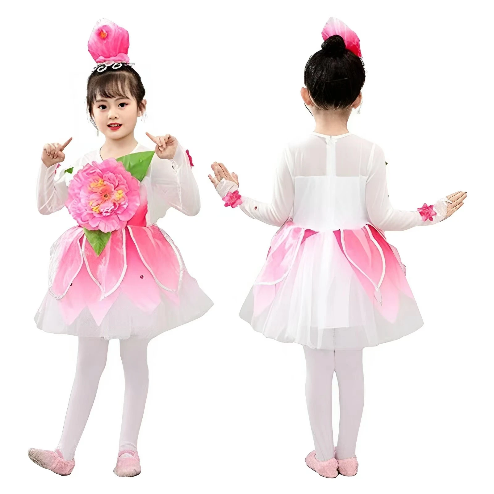 Costume da spettacolo di fiori di pesco per bambini abiti da principessa in stile loto per ragazze vestito da fiori di Magnolia per la danza di apertura nazionale