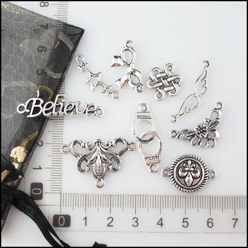 Fashion New Handcuffs Stars Believe Wings Bow Tibetan Silver Plated Connetors For Gifts Jewelry