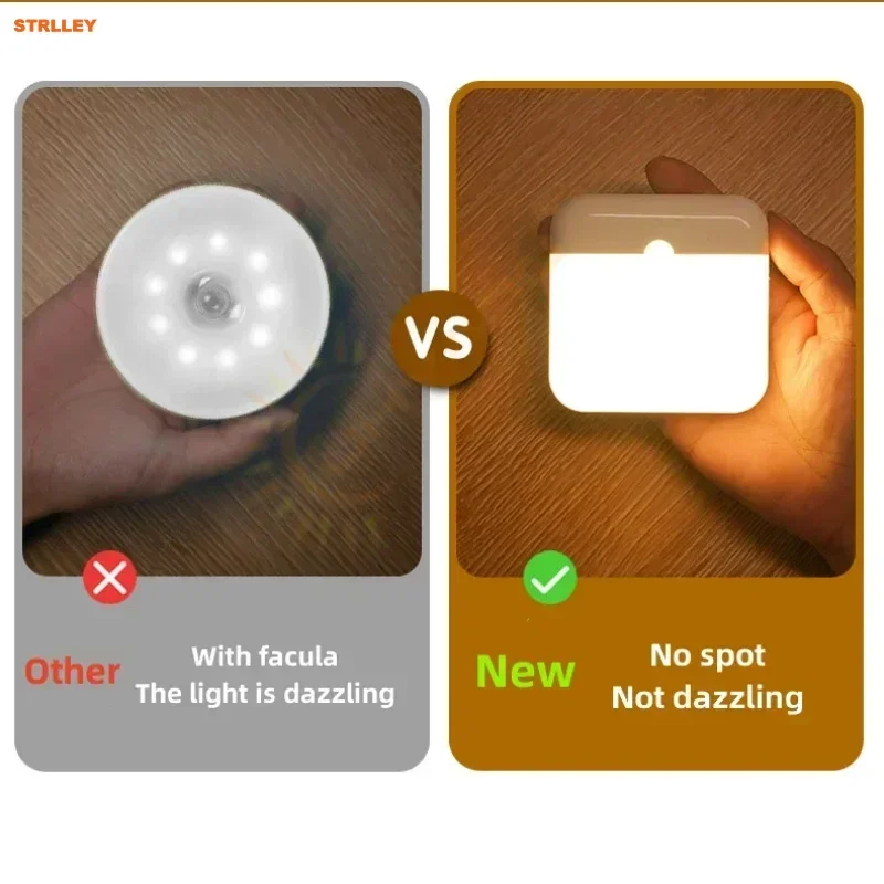 Motion Sensor Lights USB Night Light LED Lamp With Switch Rechargeable Inductor Lights For Kitchen Stairs Hallway Closet Bedroom