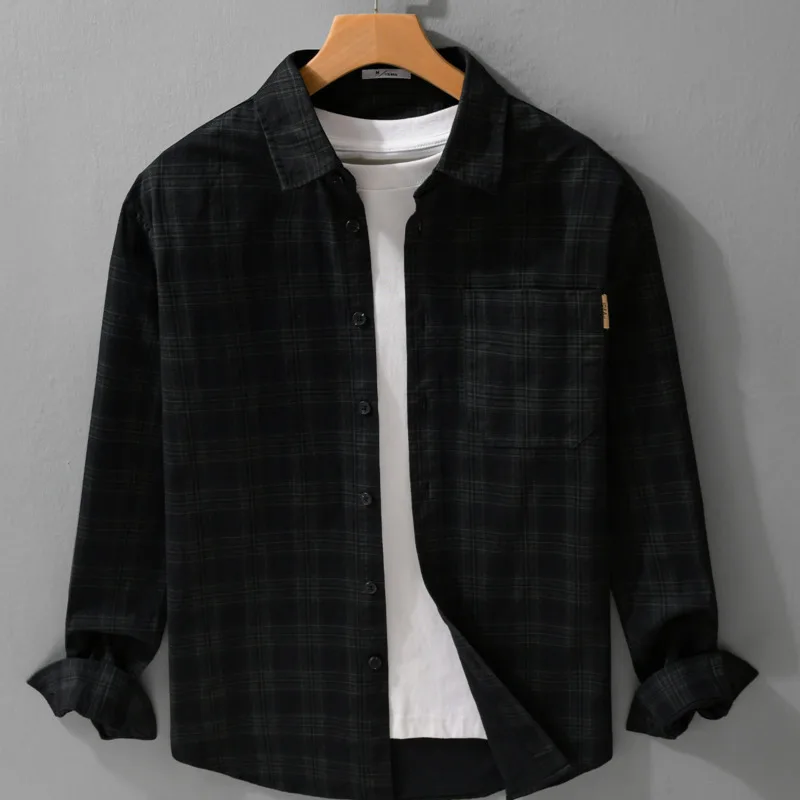 

Spring/ Autumn Men's Simple and Versatile Design Long Sleeve Shirt Loose, Comfortable, Breathable, Fresh, Checkered Casual Shirt