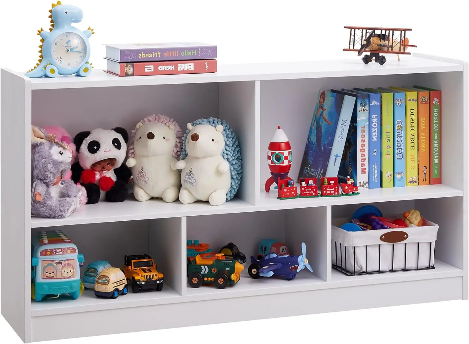 Toy Organizers and Storage, 5-Section Kids Bookshelf for Organizing Books Toys, School Classroom Wooden Storage Cabinet