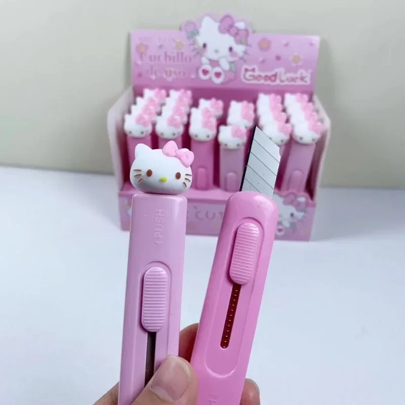 Cute Sanrio Hello Kitty Utility Knife Cartoon KT Kuromi My Melody Kawaii Stationery School Supplies Portable Paper Cutter Gifts