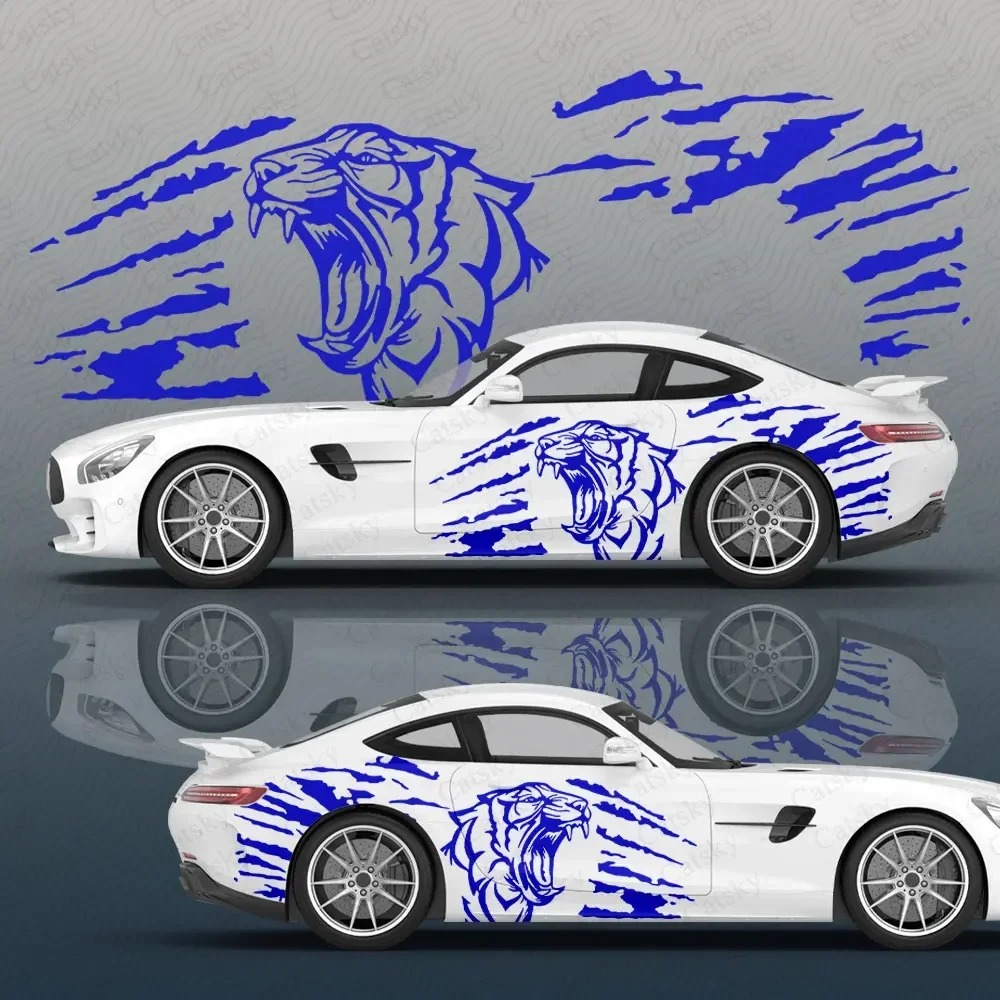 タイガーアニマルデザイン車デカール保護フィルムビニール-itacar-レーシングサイドグラフィックラップアクセサリースプレーペイント自動車ステッカー