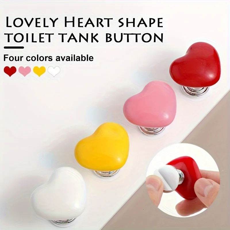 

4pcs Set of Heart-Shaped Toilet Flush Buttons, Zinc Alloy Metal, Easy-To-Press Tank Lever, Plastic Painted Finish