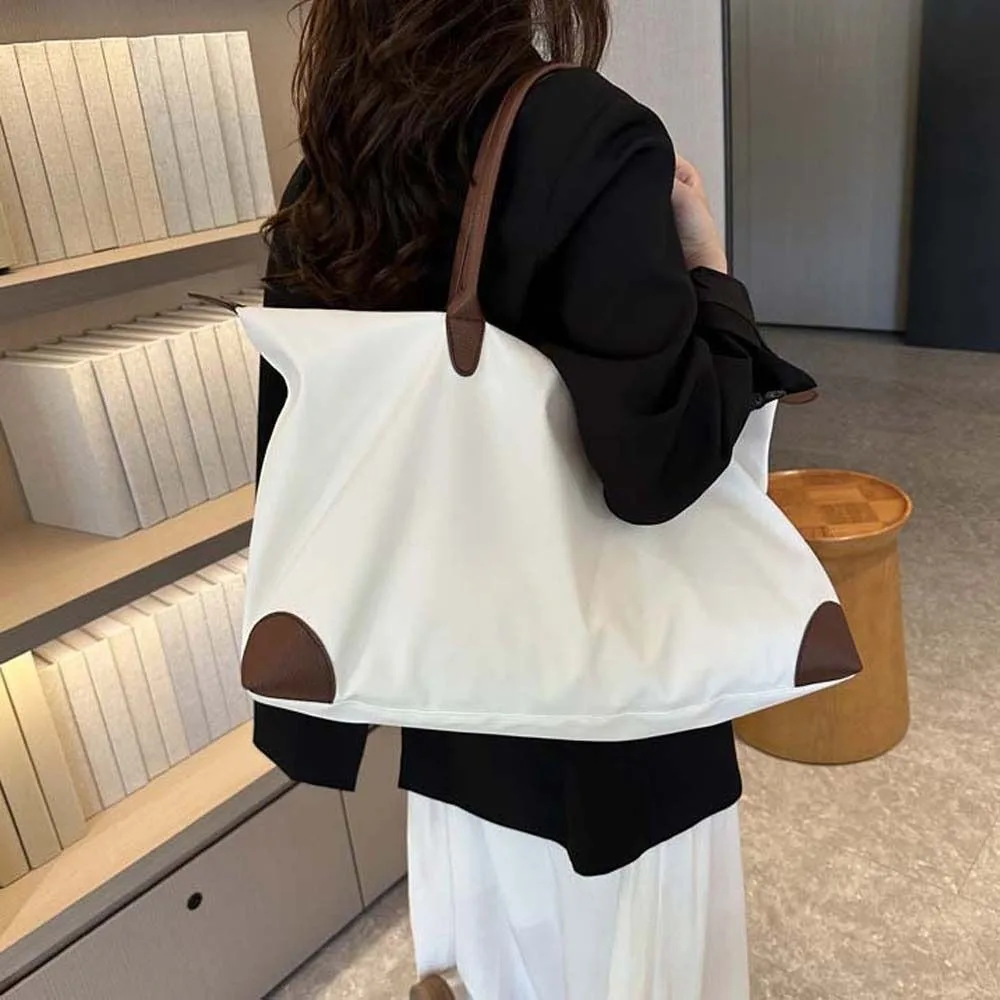 

Solid Color Oxford Tote Bag Waterproof Large Capacity Nylon Shoulder Bag Travel Wash Bag Korean Style Simple Underarm Bag