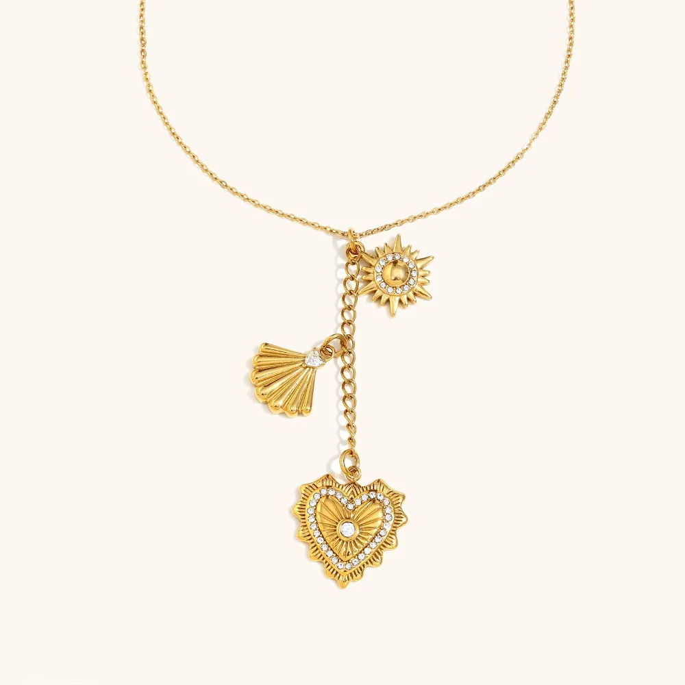 

Gold Heart Sun Shell Charm Pendant Necklace High Quality Stainless Steel New Style Hypoallergenic Women Jewelry