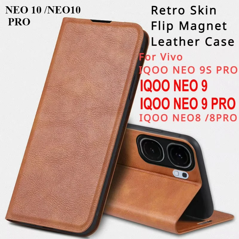 iQOO Neo 9 Pro 9S 10 8 Luxury Leather Case Retro Skin BOOK Flip Magnet Protect Cover For vivo iQOO Neo 10 8 9 9S PRO Phone Bags