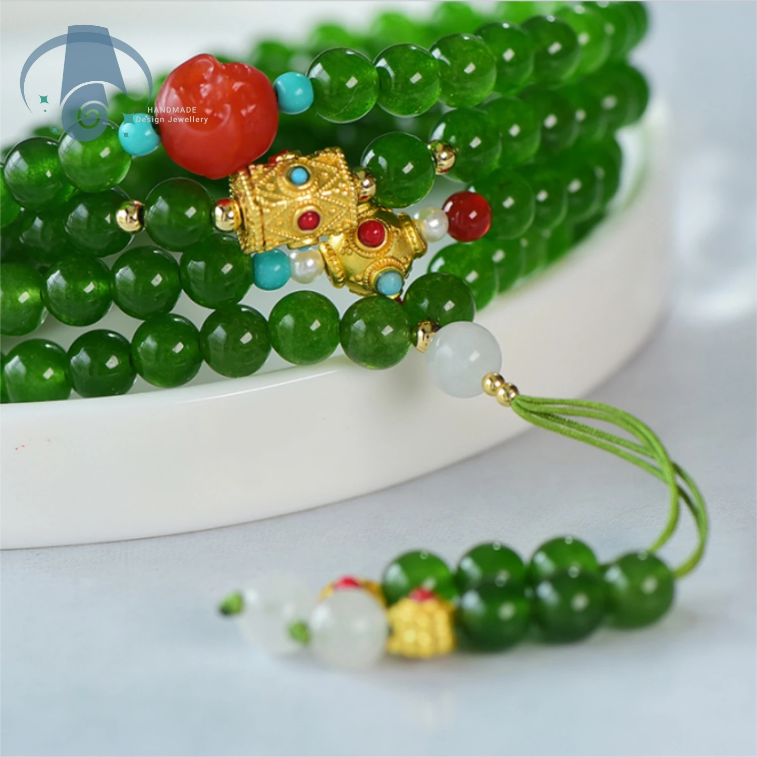 Natural Hetian Jade Bracelet Spinach Green 108 Beads Necklace Two Way Hand String Green Gemstone Jewelry for Women Gift