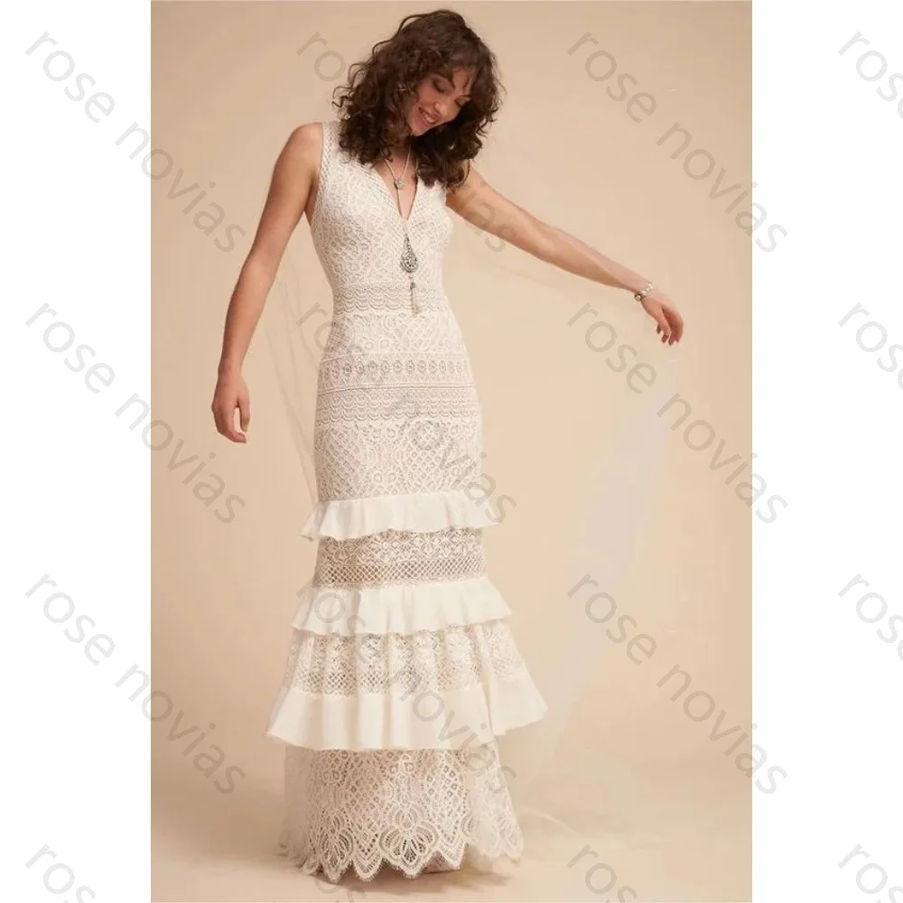 Customized Elegant Wedding Dresses V-Neck A-line High Quality with Lace for Floor-length for Bespoke Occasion Party Dress