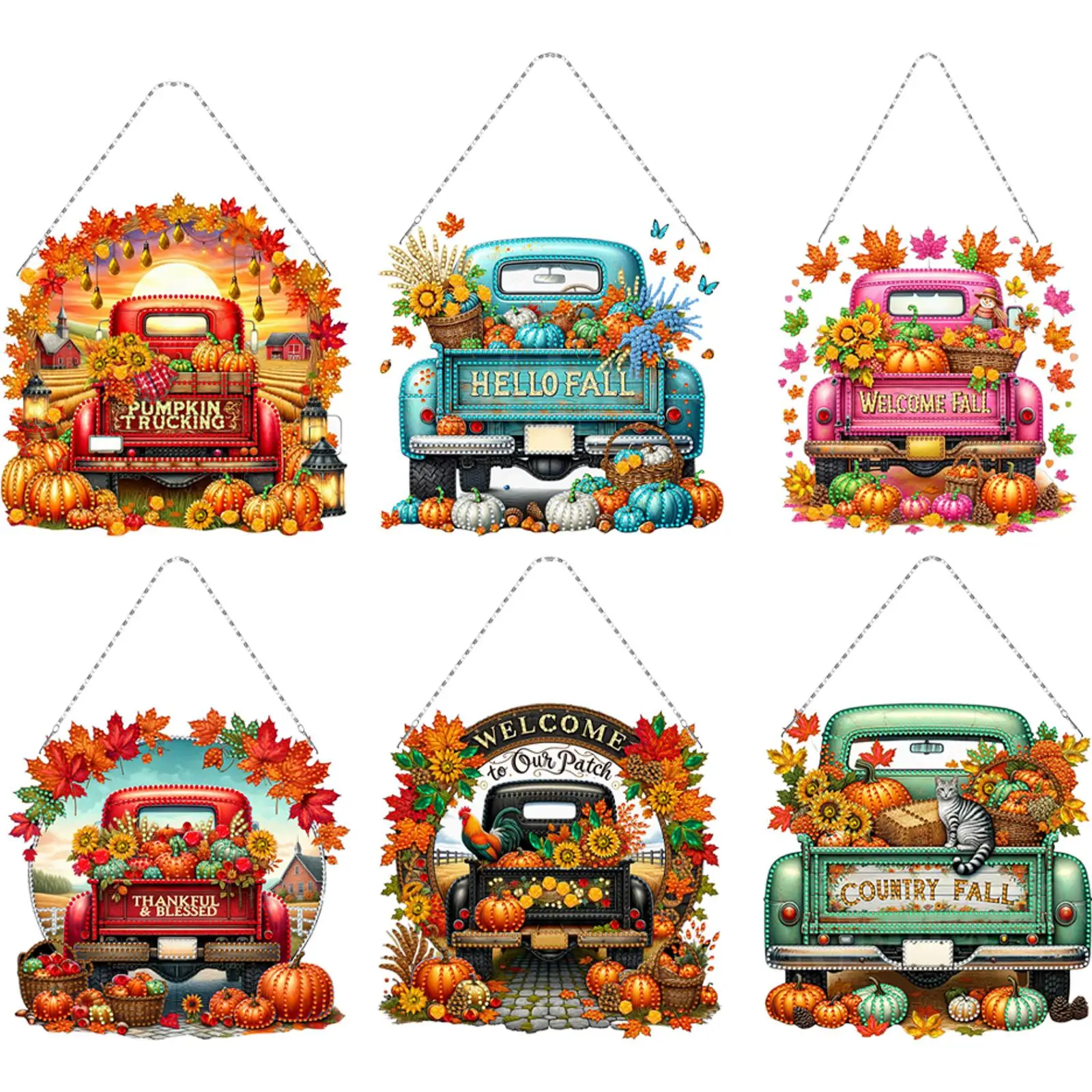 

Fall Truck 2D Flat DIY Diamond Art Pendant Single Side Drill Diamond Painting Charms Kits for Living Room Home Office Decoration