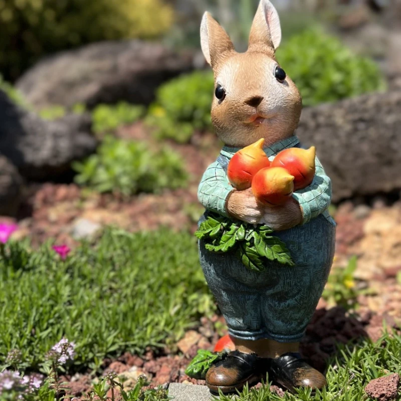 

American Style Rural Rabbit Pulling Radish Resin Ornaments Garden Courtyard Balcony Decoration