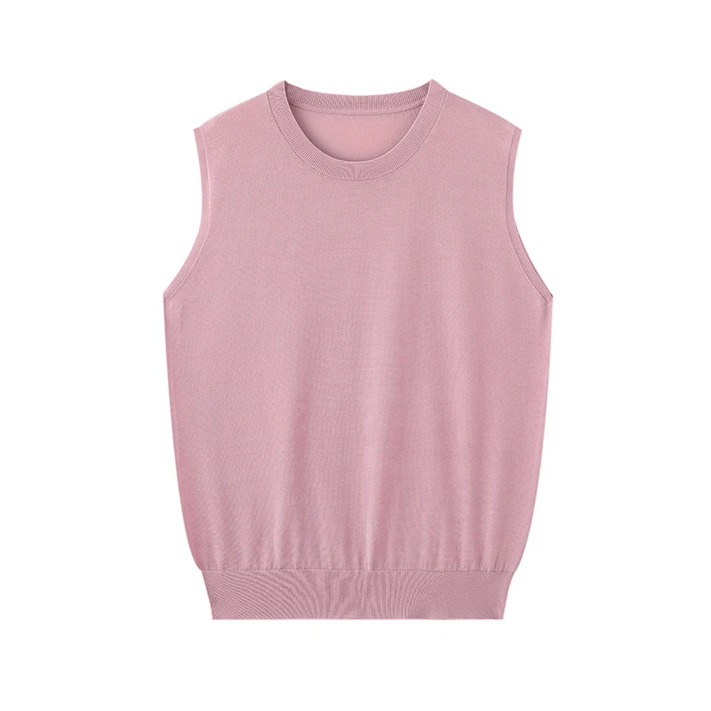 Hot Sales Summer Lyocell and Mulberry silk Blend Tops Women's Casual O-neck Sleeveless Knitted Pullover Soft Comfortable Black