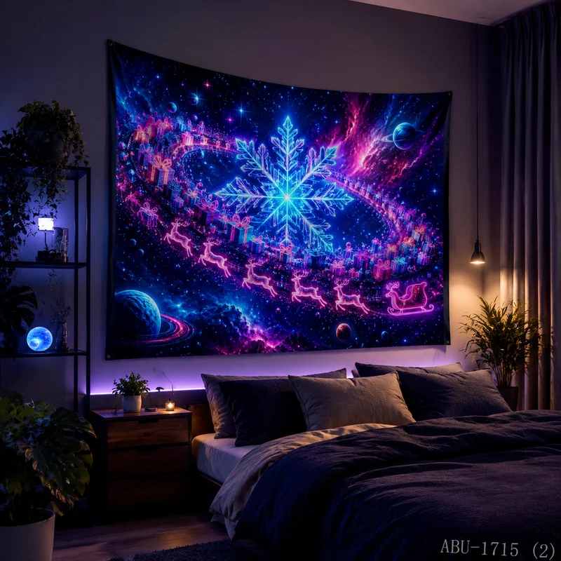 VIKAMA Colorful Neon Star River Snowflake Starry Sky Christmas Tapestry Background Hanging Cloth Living Room Room Decoration