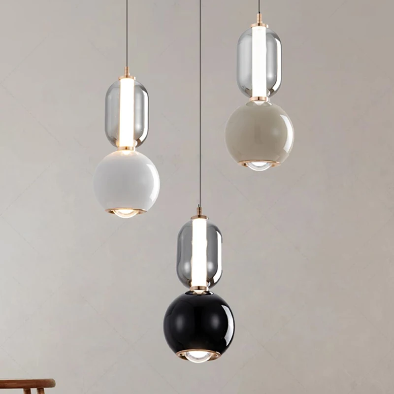 

Nordic Simple Glass LED Chandelier Modern Creative Iron Pendant Light Kitchen Island Bedside Reading Room Decor Hanging Lamp