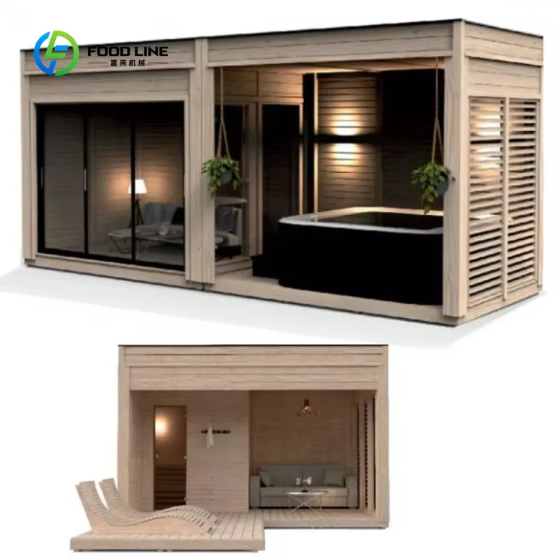 Customized Luxury Outdoor Sauna and Hot Tub House Prefab Wooden Cabin Modern Garden Relaxation Pod Weatherproof Wellness Retreat