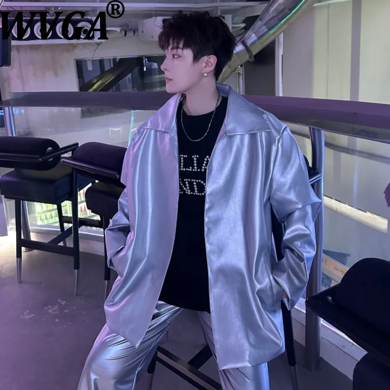 

WVGA Spring Autumn New Men Tide Turn-Down Collar Trendy Jacket Niche Chic Casual Streetwear Long Sleeve Open Stitch Coats W17460