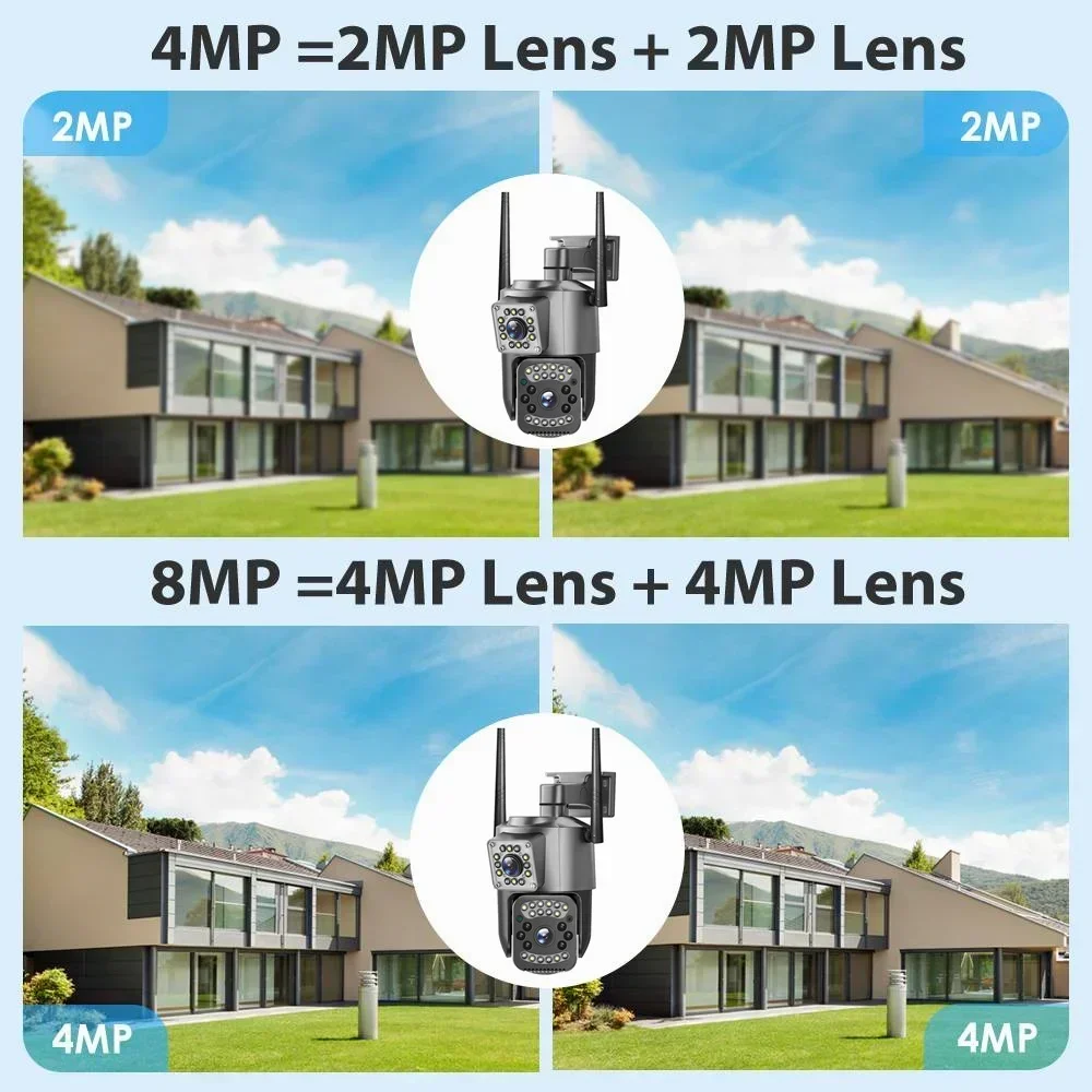 8MP Dual Lens WiFi Surveillance Camera Color Night Vision Ai Human Detect PTZ Outdoor Camera Wireless Smart Home Security CCTV